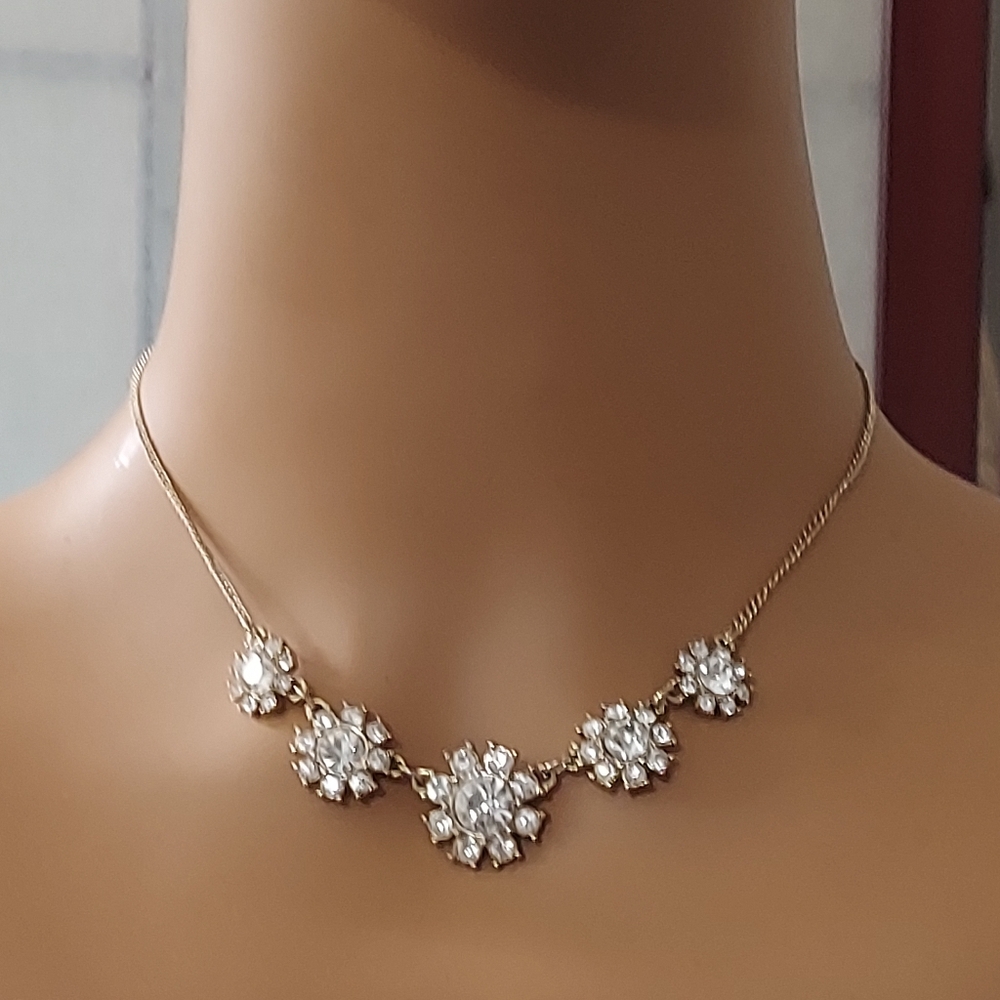Vintage Rhinestone Crystal Flower Cluster Necklace